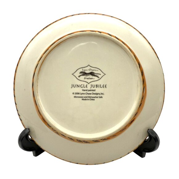 Lynn Chase Jungle Jubilee Salad Dessert Plate Ceramic Handpainted Leopard Parrot - Picture 7 of 9